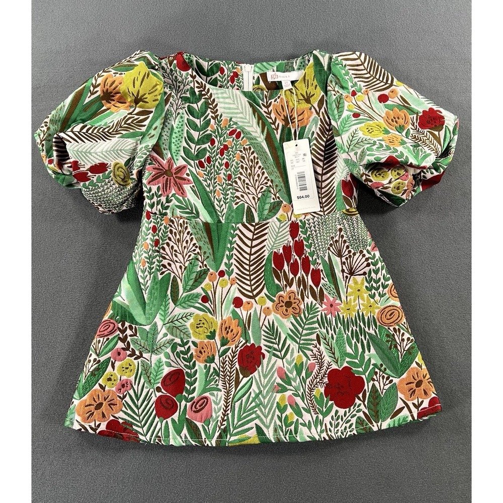 Gianni Bini Girls NWT! Green/Multi Floral Print Puff Sleeve Dress Size 2T NWT